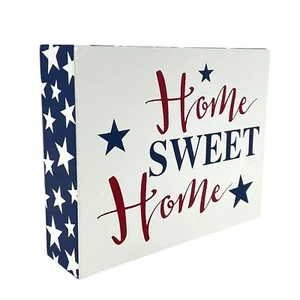 Red White and Blue Home Sweet Home Americana Patriotic Wood Block - Picture 1 of 6