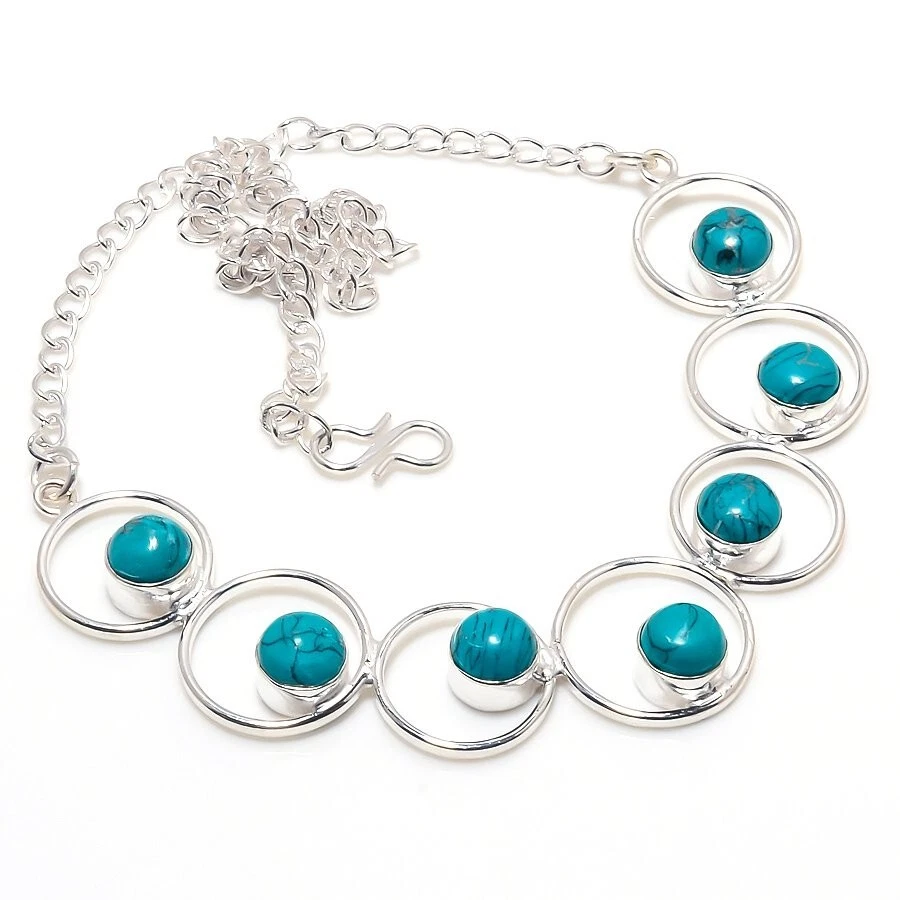 Turquoise Gemstone Handmade 925 Sterling Silver Jewelry Necklace Size 18" - Image 1 of 1