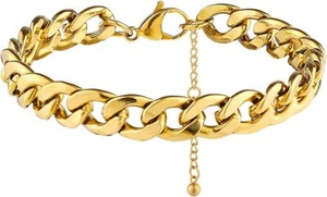 Stainless Steel Gold Plated Cuban Chain Bracelet 10-12mm Width Solid sturdy Hand - Picture 1 of 7