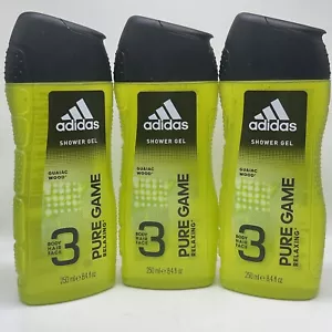 3- Adidas 3 in 1 Hair Face & Body Shower Gel Pure Game 8.4 FlOz Guiac Wood LOT - Picture 1 of 2