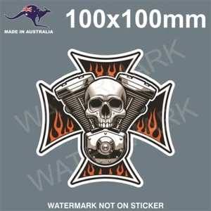 SKULL IRON CROSS STICKER LIVE TO RIDE MOTORCYCLE TOOLBOX MANCAVE BEER FRIDGE ETC - Picture 1 of 1