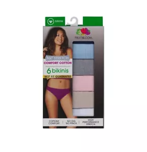 FRUIT of LOOM 6-pk Size 5 (S) Comfort Cotton Multi-Color Women's Bikinis NEW - Picture 1 of 7