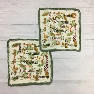 Autumn Harvest 2 Piece Dishcloth Set - Fall Leaves Sage Green - Picture 1 of 4