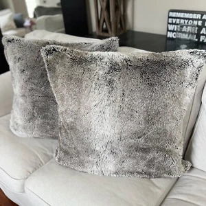 2 Pottery Barn Faux Fur Gray/Brown Ombre Euro Pillow Covers 26"x26" Cozy - Picture 1 of 9
