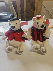 Lotto di 2 peluche Coca-Cola orso polare bean bag | giacca rossa e gilet a righe uniforme - Foto 1 di 17
