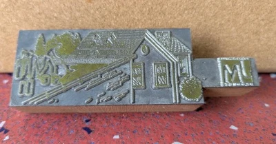 Vintage Printer Printing Block Metal Plate Wood JM Products Factory Logging? - Image 1 of 4