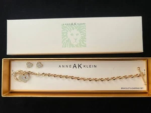 Anne Klien Gold tone Heart Charm Bracelet & Earring Set - NIB - Picture 1 of 7