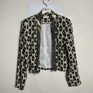 Sass & Bide Double Gold Sequin Trim Blazer Jacket Geometric US 2 UK 6 Open Front - Picture 1 of 12