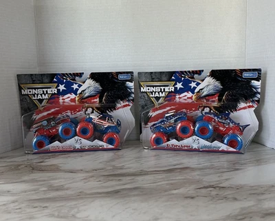 Juego de estrellas y rayas Monster Jam, excavadora de tumbas, Megalodon, El Toro Loco, Digatron  Foto 1 de 4