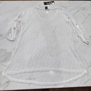 Papillon Women's Size Large Sheer White Tunic Sweater High/Low Beach Coverup - Picture 1 of 13