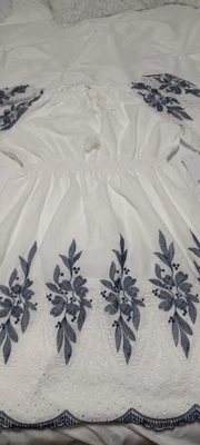 Kindred Antropology White Blue  Embroidered Floral Peasant Eyelet Dress Plus 2X  - Image 1 of 4