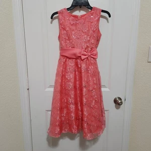 Rare Too Girls 16 Sleeveless Sparkly Midi Dress Peachy Pink - Picture 1 of 8