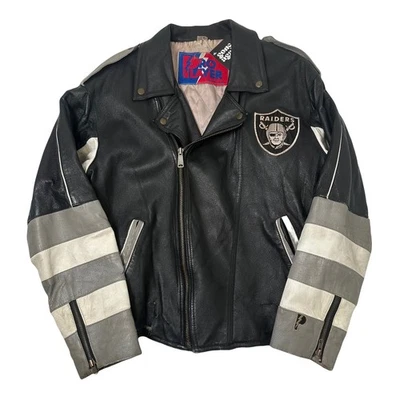 Vintage Pro Player Oakland Raiders Leather Moto NFL Jacket M - Image 1 of 4
