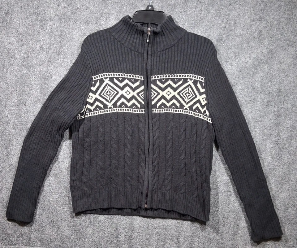 Chaps Women’s Black and White Aztec Print Full Zip-Up Cardigan - Size Large - Image 1 of 4