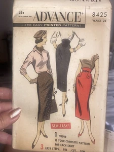 1950s Advance 8425 Skirt With Shaped Waistband and Decorative Belt Tabs Waist 25 - Picture 1 of 3