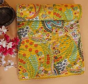 Indian hand stitched pure cotton quilt lightweight comforter Paisley print throw - Picture 1 of 18