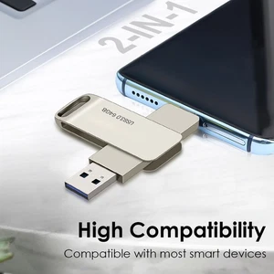 Metal U Disk 2 In 1 Rotatable 64Gb Type C Dual Port Metal Usb Flash Drive AM - Afbeelding 1 van 24