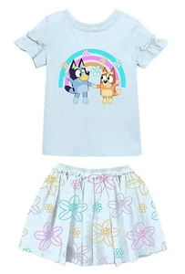 Bluey T Shirt Skirt Set Outfit Toddler Girls 2T 3T 4T 5T Disney Dog Bingo Dress - Picture 1 of 7