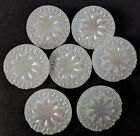Vintage Czech Glass Pale White Iridescent Buttons Set of 7 1930's Self Shank  A2