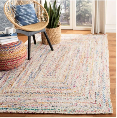 Indian Braided Floor Rug Handmade Jute Rug, Natural Jute Rectangle Rug Floor Rug - Image 1 of 4