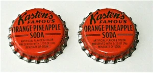 2 Kasten's Famous Orange Pineapple Soda Metal & Cork Bottle Cap NOS New 1960's - Picture 1 of 3