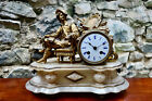 Antique French Figural Ormalu Mantel Gilt Clock  Rare Blue Numerals