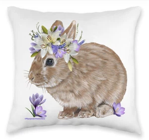 Hase Zwerg hellbraun Kaninchen Blumen Dekokissen, Dekokissen, süße Akzentpille - Bild 1 von 2