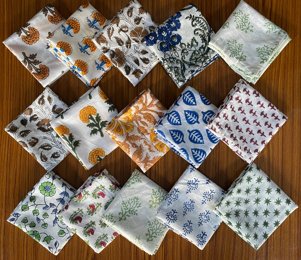 Conjunto de guardanapos de pano sortidos bloco de mão floral estampado algodão guardanapos de mesa de jantar - Imagem 1 de 4