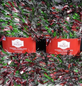 2 Holiday Time Red Green Tinsel Tree Garland 12 Foot - Picture 1 of 3