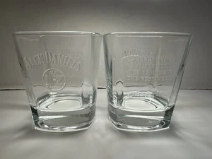 (2) JACK DANIELS Tennessee Whiskey 8oz Rocks Drink Glasses Etched Design Barware - Picture 1 of 8