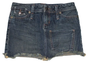 Ralph Lauren Dark Blue Denim Mini Skirt Frayed Hem Pockets Cotton Juniors 7 - Picture 1 of 3