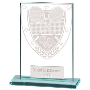 Badminton Trophy Millennium Premium Jade Glass Award FREE Engraving CR20369 - Picture 1 of 7