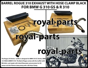 BLACK "BARREL ROGUE 310 EXHAUST WITH HOSE CLAMP" FIT FOR BMW G 310GS & R 310 - Picture 1 of 18