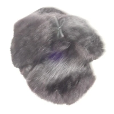 Casquette Chapka cache-oreilles fourrure véritable lapin noir comme neuve taille 58 RT-1566 - Photo 1/4