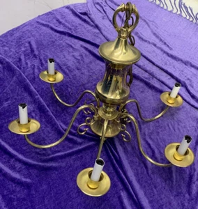 Brass chandelier 20" tall x 23" W, living, dining room, foyer 6 candles, GLOBES - Picture 1 of 12