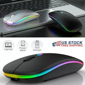 Slim Wireless Bluetooth 5.1 Mouse Dual Mode LED Rechargeable Mice iPad Laptop PC - Picture 1 of 15