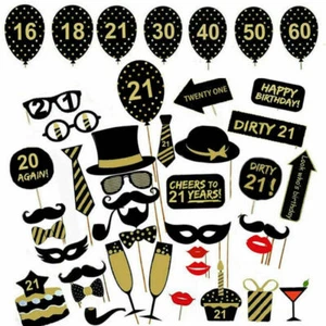 16/18/21st/30/40/50/60th 35Pcs Birthday Party Photo Booth Props Funny Decoration - Picture 1 of 15