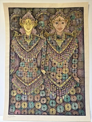 MONEDA PINTURA BALI VINTAGE ESCULTURA GENTE MODERNISTA FIRMADA LISTA PENGOSE Foto 1 de 4