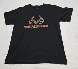 Realtree Men's Black Short Sleeve Camo Antler Logo Tee Shirt - Large - Picture 1 of 3