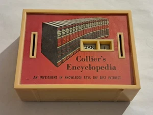 Vintage 1960s Colliers Encyclopedia Advertising Promotional Calendar Coin Bank  - Picture 1 of 6