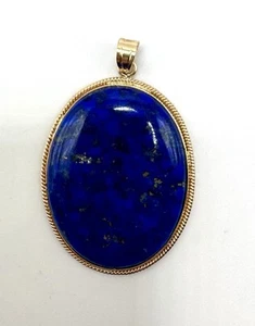 10K Yellow Gold Large Lapis Lazuli Pendant - Picture 1 of 8