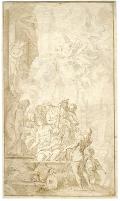 Антикварный рисунок-РЕЛИГИОЗНАЯ КОМПОЗИЦИЯ-монограмма GLI-1728 - Изображение 1 из 2