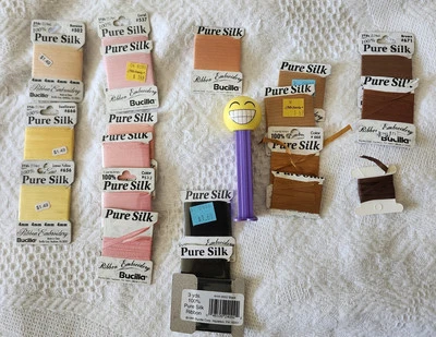Lote de Cinta Bordada Bucilla 100% Seda Pura: 15 Nuevas+5 Abiertas 4mm 3 Yardas Surtidas Foto 1 de 4