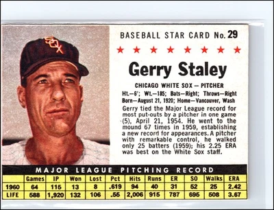 Jerry Staley 1961 Post Cereal #29 Chicago White Sox - Image 1 of 2