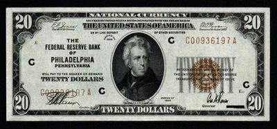 1929 $20 PHILADELPHIA BEAUTIFUL AU+ ERROR Federal Reserve Bank Note! - Image 1 of 2