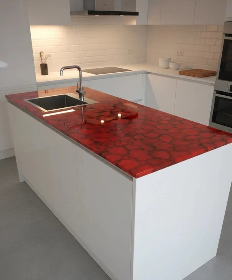Red Onyx Kitchen Countertop – Handmade Luxury Stone Slab for Home Décor Interior - Image 1 of 4