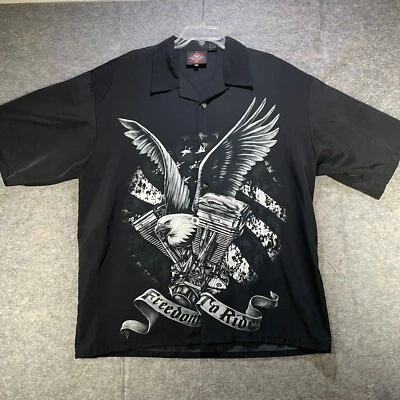 Dragonfly Roadhouse Shirt Mens 3XL Biker Button Up Freedom to Ride Eagle AOP - Image 1 of 4