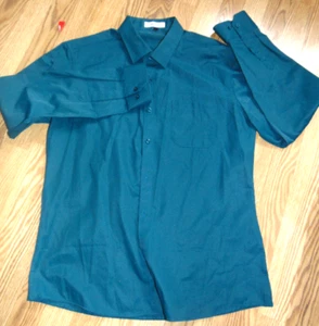 Vancoog Dark Teal Mens  Button Up Dress Shirt Sz Large 100% Cotton NEW - Picture 1 of 3