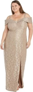 R&M Richards Womens Plus Size Gold Formal Evening Dress Long Maxi Slit Gown, 16 - Picture 1 of 4