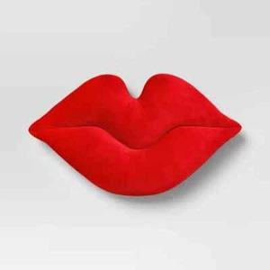 Room Essentials Lip Pillow Velvet Plush Throw Pillow Couch 10x17 inch Red Lips - Picture 1 of 1